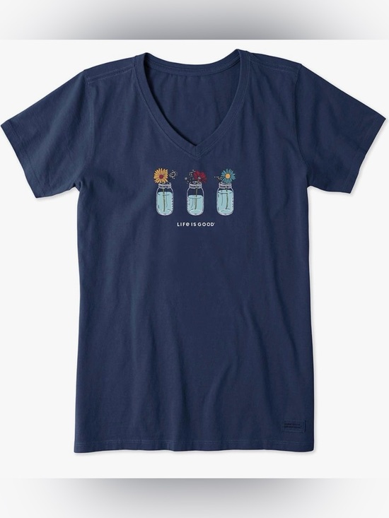 Life Is Good Tops - Life is Good Women's Crusher T-Shirt, Short Sleeve Cotton, Floral Jars, Large